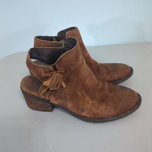 Born Womens Monikah Ankle Boots Booties Brown Leather Cuban Heel Tassel Zip 6 M